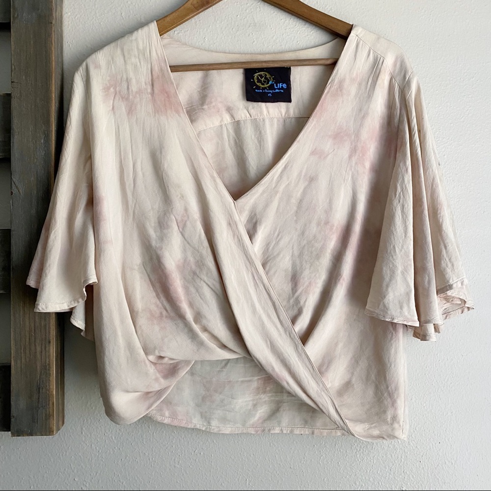 Blue Life Pink Tie Dye Flutter Sleeve Top